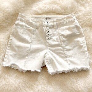 White High Rise Button Fly Denim Shorts Raw Hem Size 8